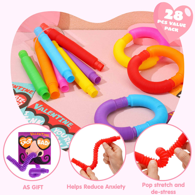 28 Packs Nose Picking Valentines Cards with Pop Tubes for Kids