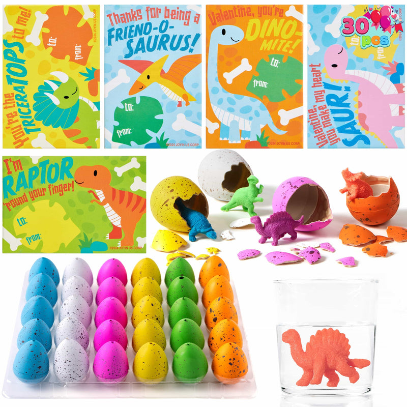 30 Packs Valentines Day Cards with Hatch Growing Dinosaur Eggs Toys with Hangers