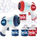 JOYIN 2 Kids Bubble Guns with 4 Bottles Solution, Automatic Bubble Machine Gun with 8 Holes for Kids Blue,Red
