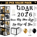 4Pcs Black & Gold 2026 Graduation Balloon Boxes for Graduation Party Decor