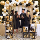 4Pcs Black & Gold 2026 Graduation Balloon Boxes for Graduation Party Decor