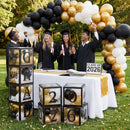 4Pcs Black & Gold 2026 Graduation Balloon Boxes for Graduation Party Decor