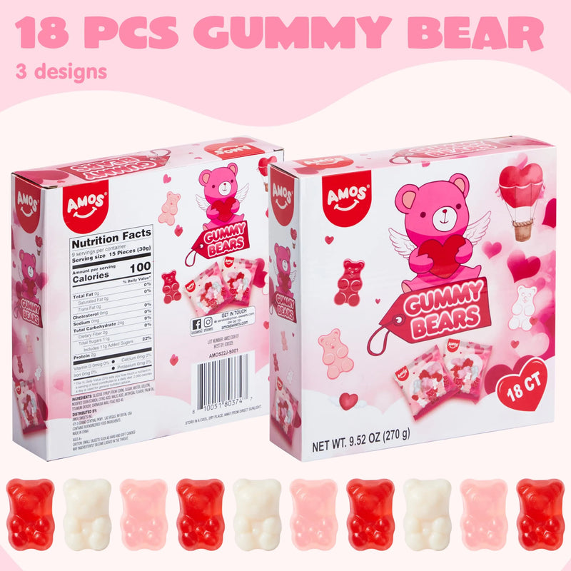 18Pcs 9.62OZ Valentine’s Day Heart Gummies Love Heart Candy for Kids School Party