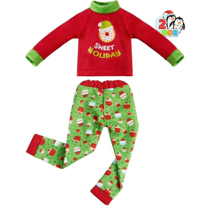 2PCS Santa Ugly Sweaters for Doll, Cupcakes and Donuts Themed Naughty Pajamas