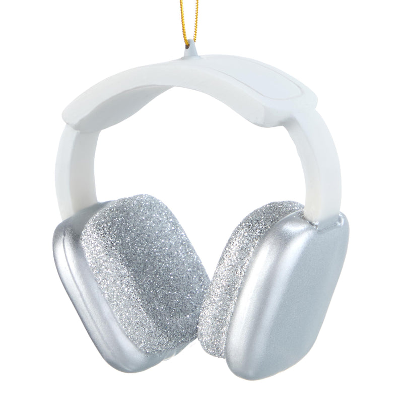 Mini Christmas Silver White Headphone Glass Ornament