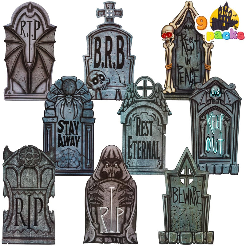 16" 9 Pcs Halloween Tombstones Decorations