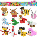 24 Packs Valentines Day Gift Cards with Animal Building Blocks for Party Favor Toy