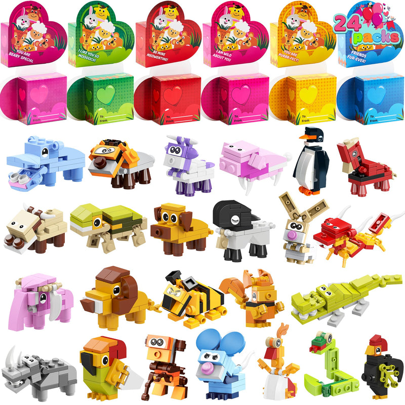 Animal Building Blocks Valentines Heart Boxes Filled for Kids Valentines Cards