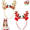2 Pcs Golden & Red Reindeer Headbands with Glitters
