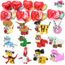 26pcs Building Blocks Animals Prefilled Hearts with Kids Valentines Cards