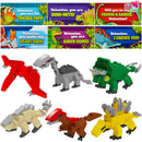 24 Packs Valentines Day Cards with Dinosaur Building Blocks for Gifts Party Favor