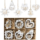 24 Pcs Christmas Wooden Carved Hanging Ornaments for Christmas Decor