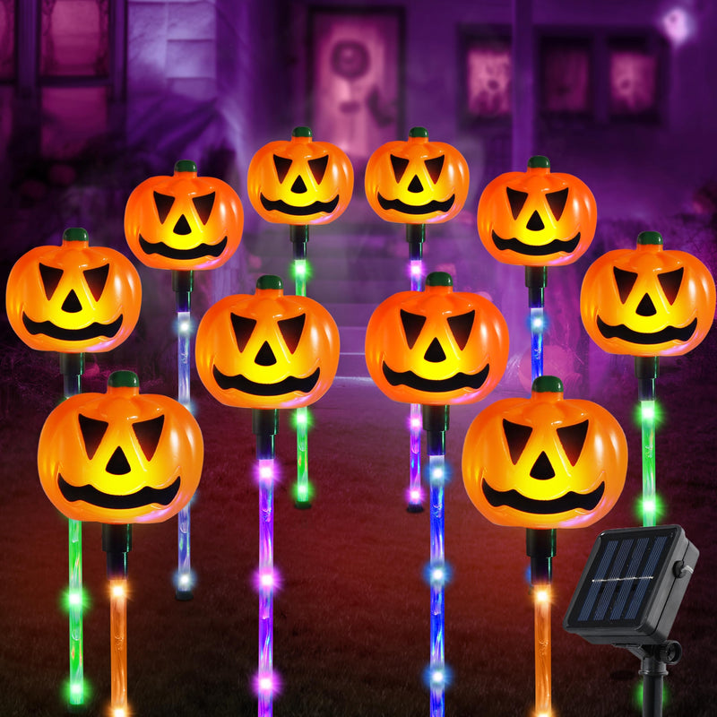 10Pcs Halloween Solar Pumpkin Pathway Lights Decorations
