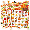 30 PCS Thanksgiving Bingo Game Cards for Kids Family Activities