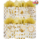 12 PCS Christmas Foil Gold Gift Bags with Tissue Papers and Name Card Tags