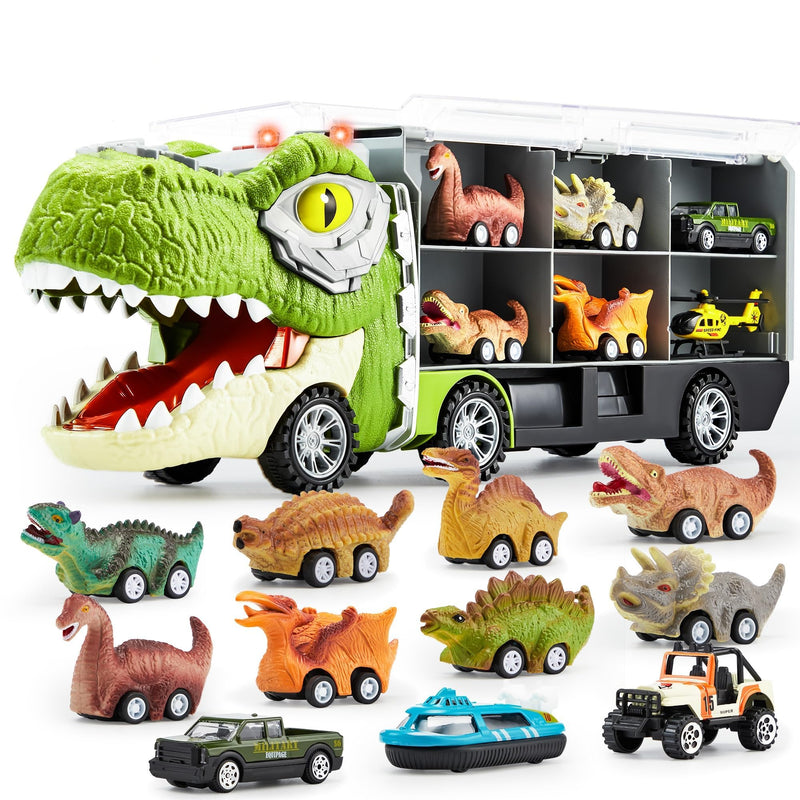 13 in 1 Dinosaur Transport Carrier Truck with Mini Car Set