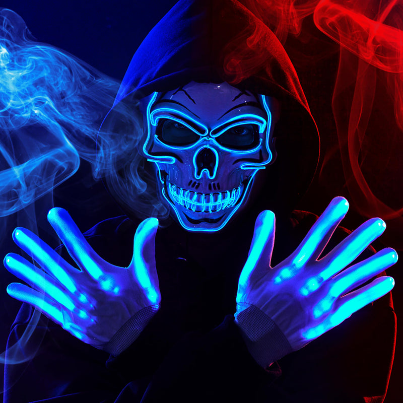 Halloween LED Skull Mask with Light Up Gloves, Blue