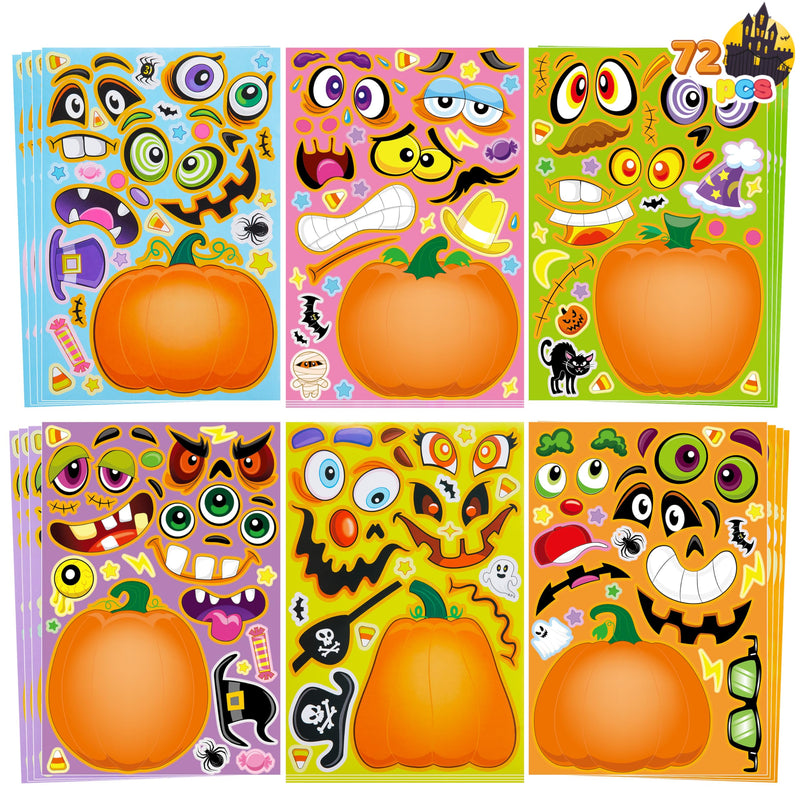 72 Pcs Halloween Pumpkin Stickers for Kids, Halloween Party Favor