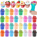 30 Pcs Valentines Day Multi Colored Butter Slime Set with Rubber Slices & Dessert Cards