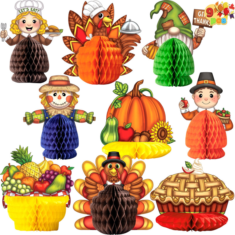 9 Pcs Thanksgiving Honeycomb Decorations Set