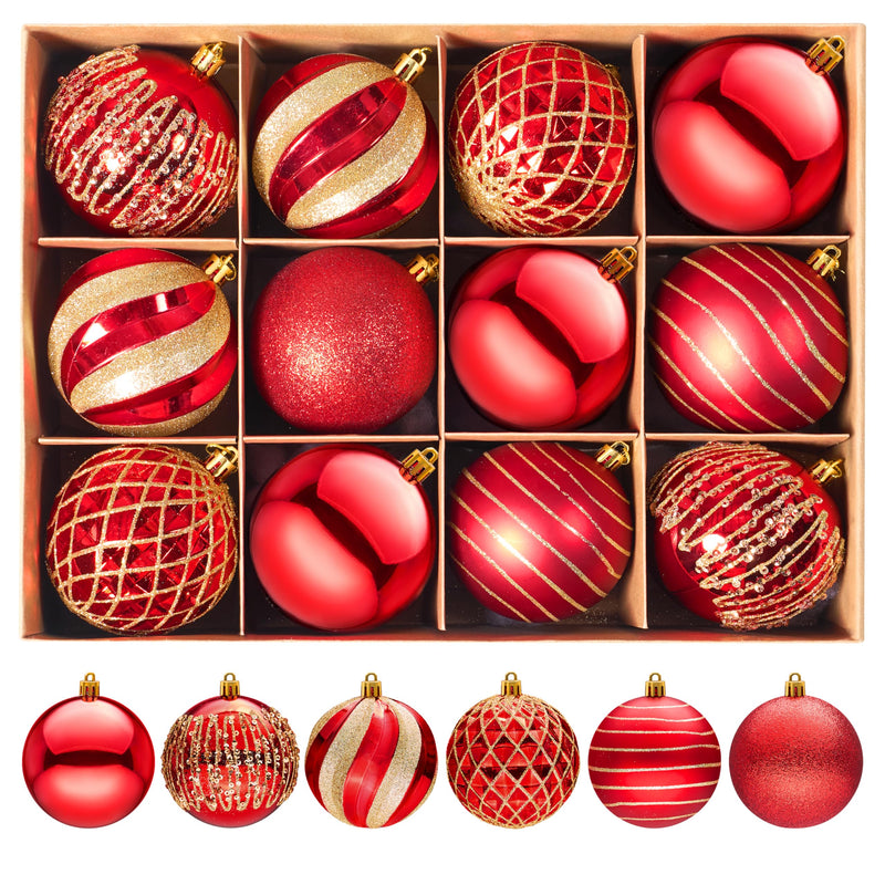 12 Pcs 3.15'' Red Gold Christmas Balls Ornaments Set