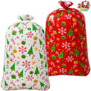 2 PCS Large Red & White Christmas Holiday Plastic Gift Bags
