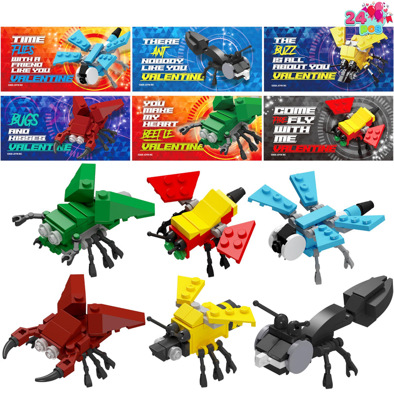 24 Packs Valentines Day Cards with Animal Building Blocks for Gifts Party Favor