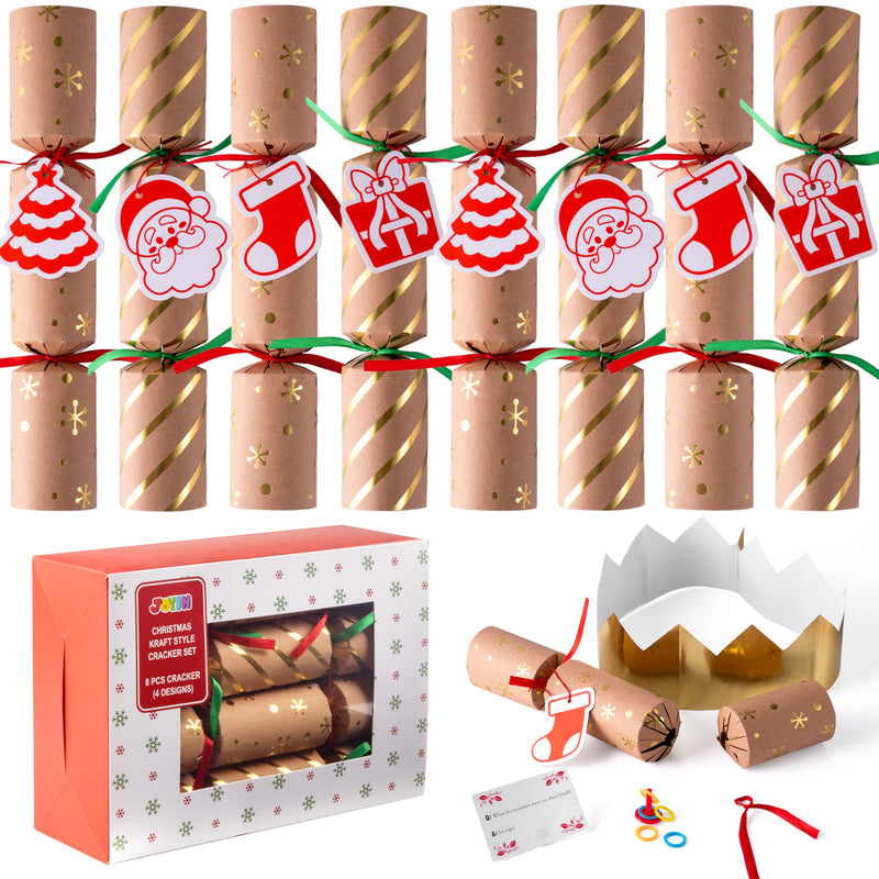 8Pcs Kraft Style Christmas Cracker Set