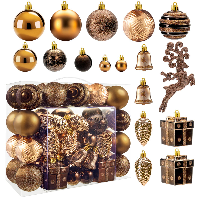 66 Pcs Brown Christmas Balls Ornaments Set