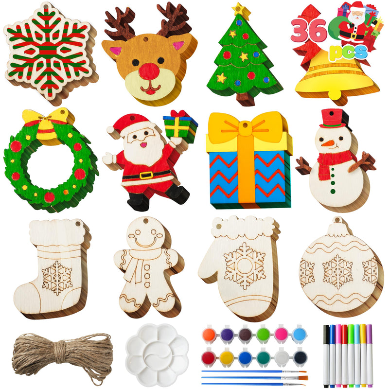 36 Pcs Christmas Wooden Hanging Ornaments Craft Kits