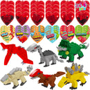 24 Packs Valentines Day Cards with Dinosaur Building Blocks Filled Hearts for Party Favor