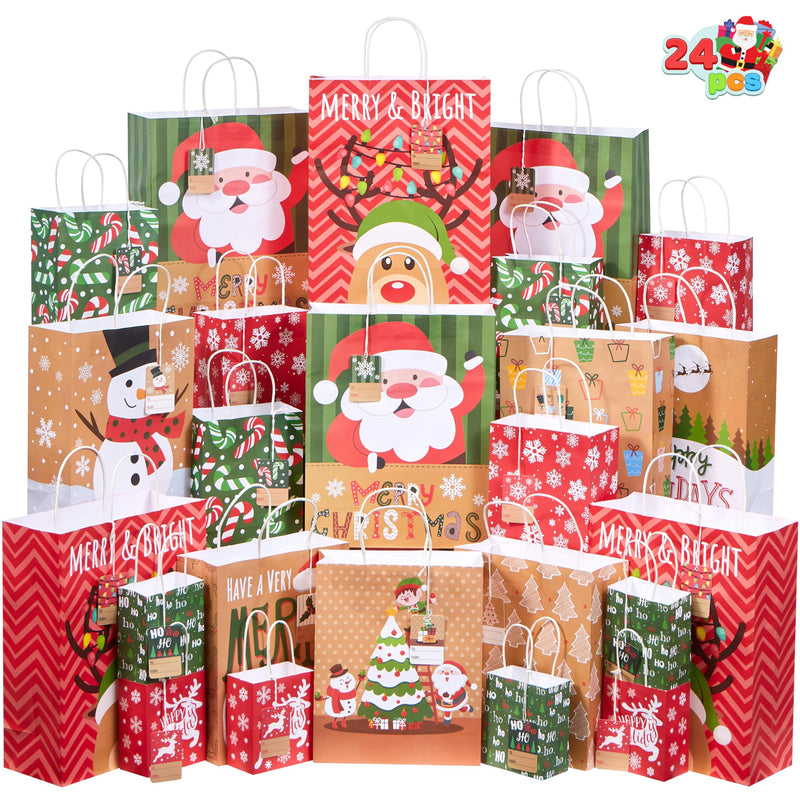 24 Packs Christmas White Kraft Gift Bag