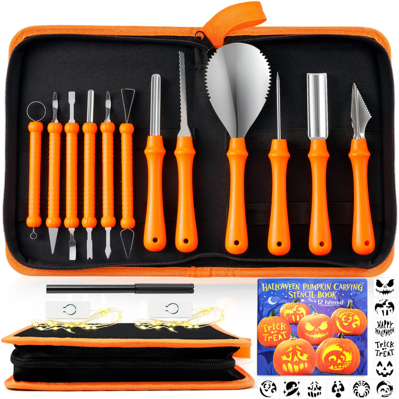 12 Pcs Halloween Pumpkin Carving Kit, Professional Carving Set with Handbag