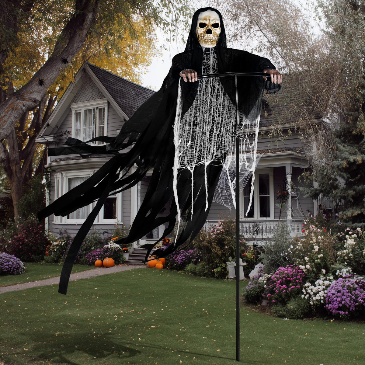 JOYIN Decorazioni Halloween 101cm – Fantasma Volante, Mietitore E Scheletro Pirata Con Occhi LED Lampeggianti