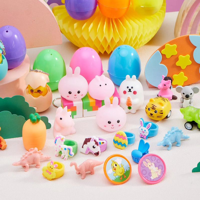 200Pcs 2.25in Prefilled Easter Eggs Bursting with Novelty Toys and Stickers for Easter Egg Hunt