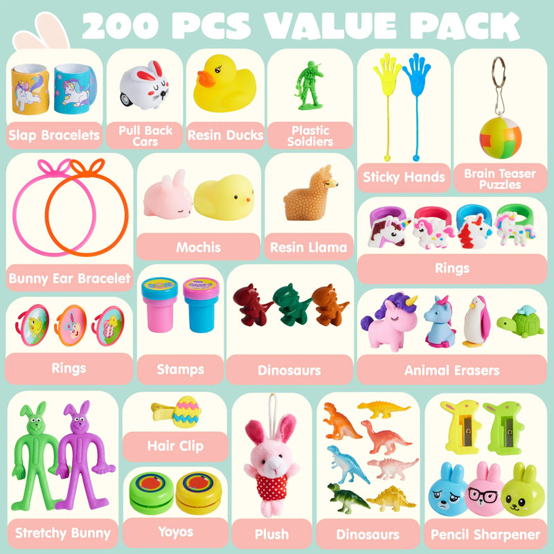 200Pcs 2.36in Cute Toys and Stickers Prefilled Easter Eggs for Easter Egg Hunt