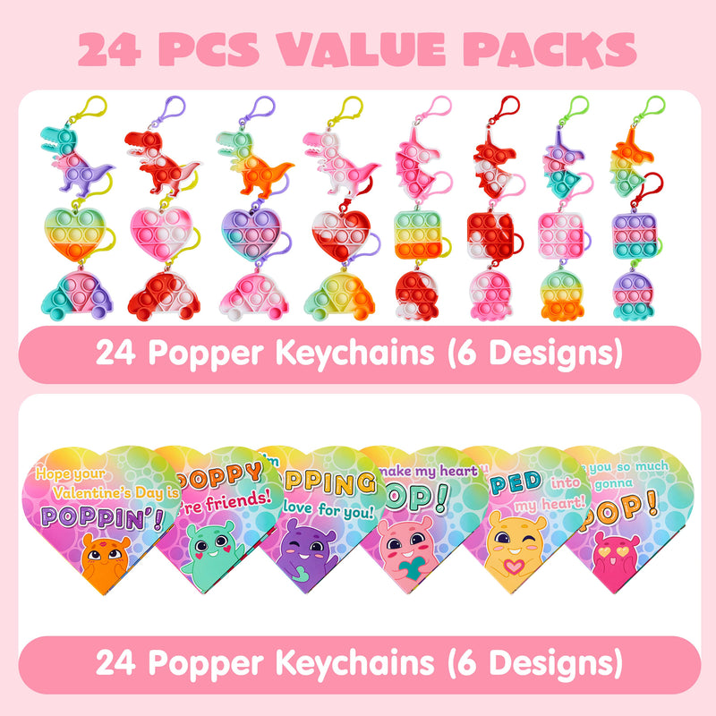 24Pcs Kids Valentines Cards with push bubble Toy in Boxes-Classroom Exchange Gifts