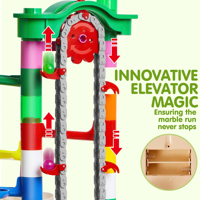 JOYIN Circuits de Billes Ensemble de Marble Run (170 pièces), Jouet de Bloc de Construction Educatif STEM (120 pièces en Plastique + 50 Billes de Verre JOYIN Circuits de Billes Ensemble de Marble Run (170 pièces), Jouet de Bloc de Construction Educatif STEM (120 pièces en Plastique + 50 Billes de Verre