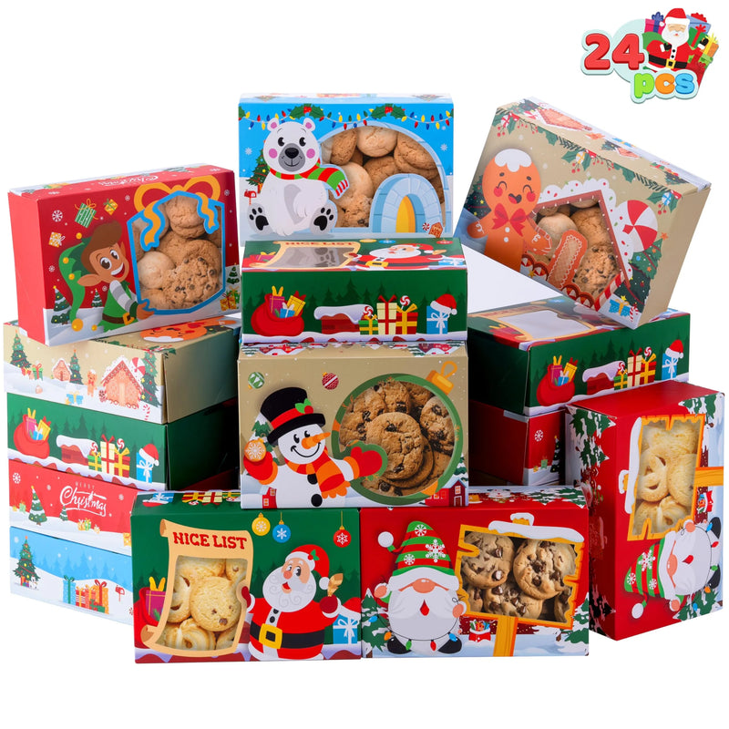 24 PCS Christmas Foil Bakery Cookie Box (8.75" x 5.75" x 2.75") in 6 Designs