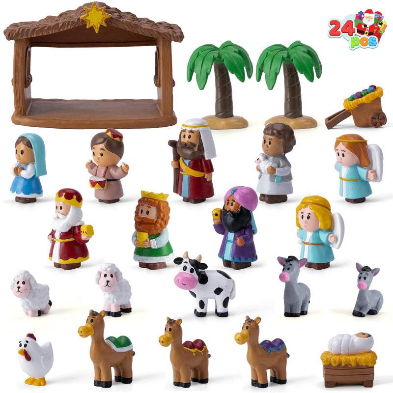 24 PCS Christmas Little Nativity Playset Figurine for Kids Toddlers Xmas Gift