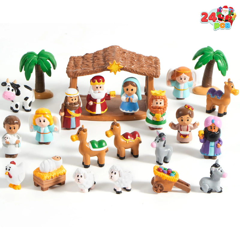 24 PCS Christmas Little Nativity Playset Figurine for Kids Toddlers Xmas Gift
