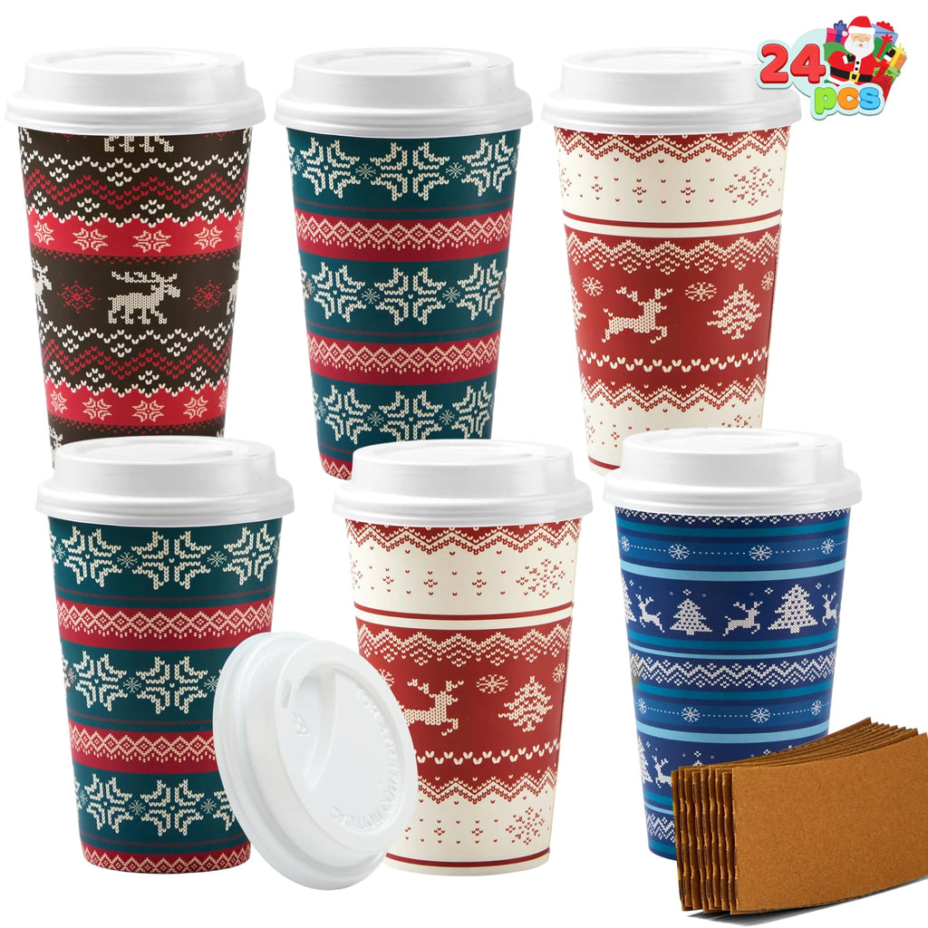24 PCS Christmas Paper Cups 16 oz Disposable Coffee Cups