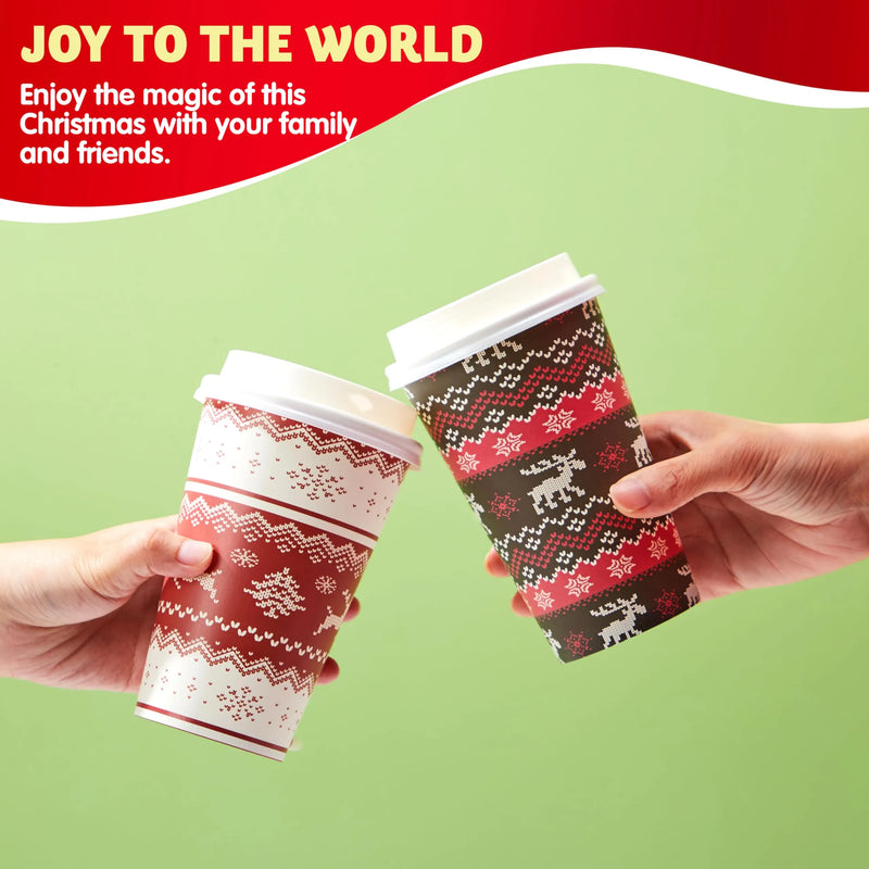 24pcs 16 oz 6 Designs Christmas Disposable Paper Cups with Cup Sleeves and Lids