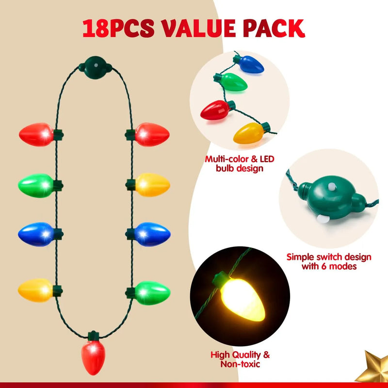 24 Packs Christmas 9 LED Light Up Bulb Necklaces Costume Accessories