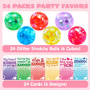 24 Packs Valentine’s Day Stretchy Balls with Cards, Classroom Exchange Gift for Kids