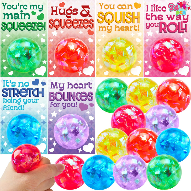 24 Packs Valentine’s Day Stretchy Balls with Cards, Classroom Exchange Gift for Kids