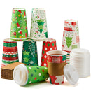 24Pcs 16 oz 6 Designs Christmas Disposable Paper Cups With Cup Sleeves and Lids