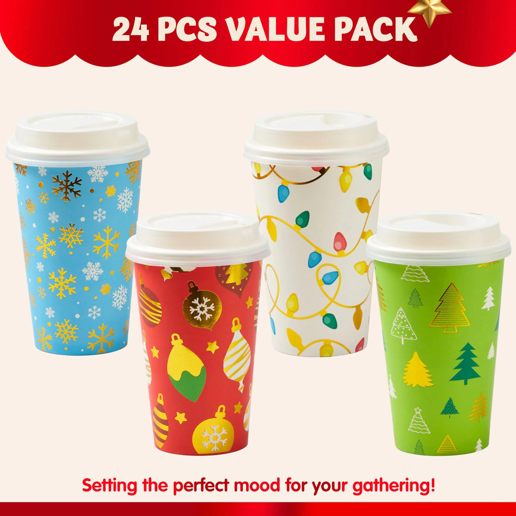 Amazing 72Pcs 6 Designs 16 oz Christmas Paper Cups