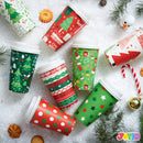 24Pcs 16 oz 6 Designs Christmas Disposable Paper Cups With Cup Sleeves and Lids