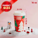 24Pcs 16 oz 6 Designs Christmas Disposable Paper Cups With Cup Sleeves and Lids